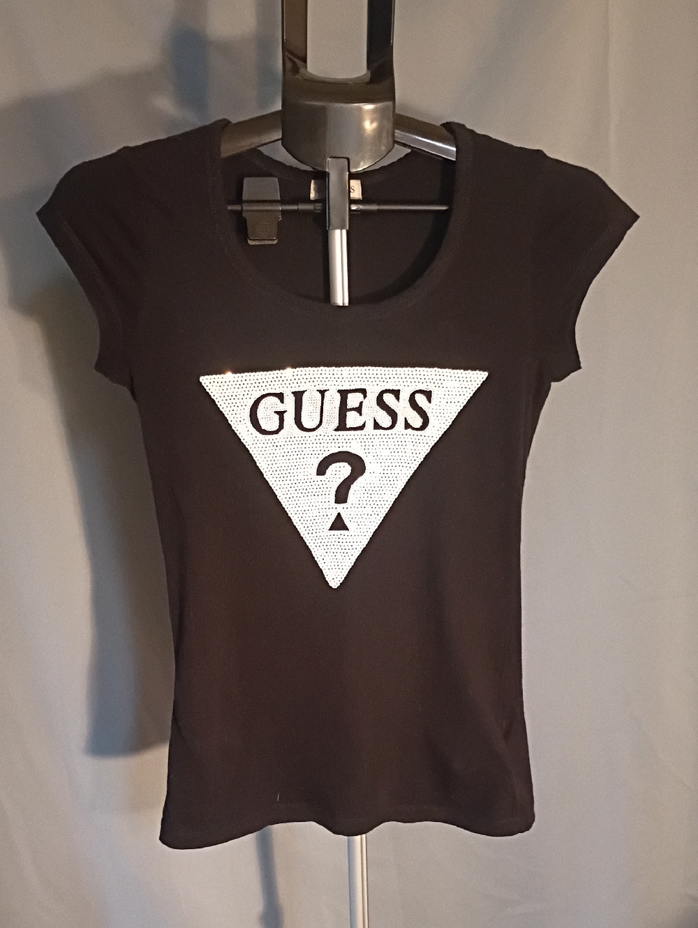 Guess Black Short-Sleeve Tee with White Rhinestone Triangle